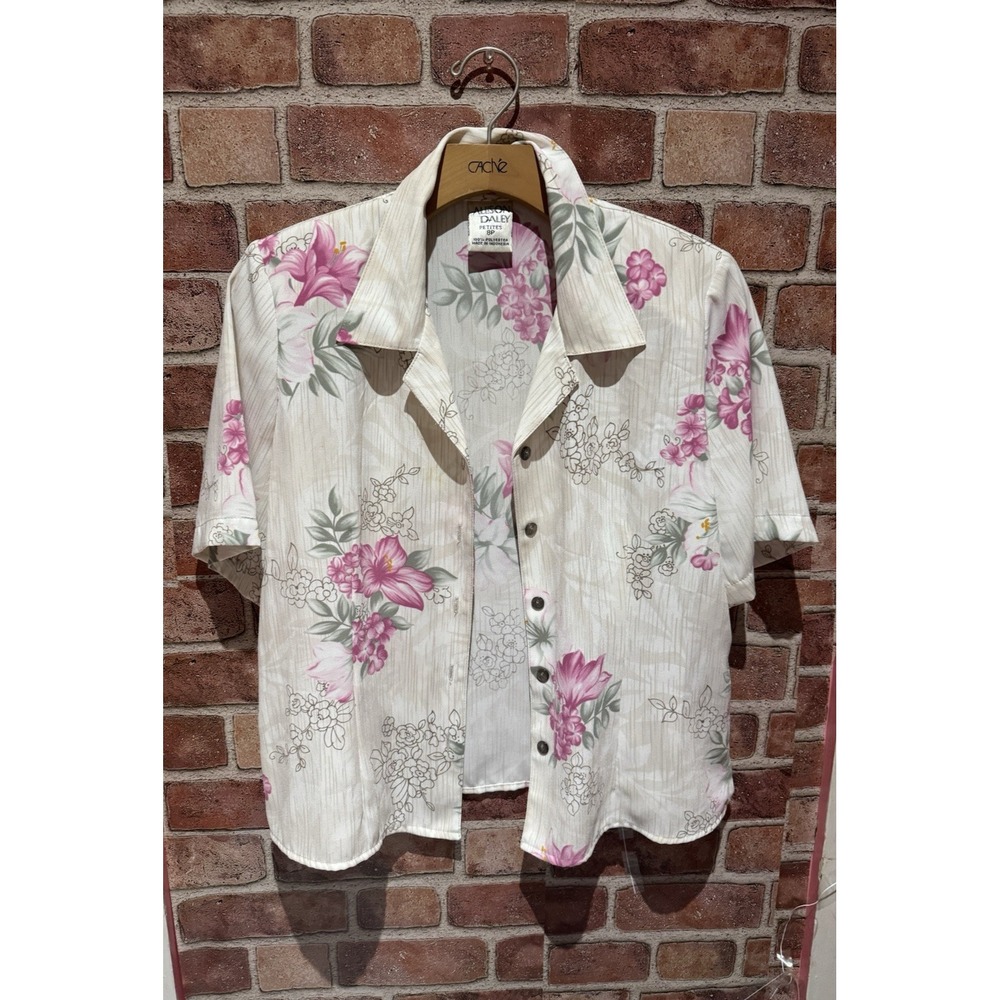 Allison Daley Floral Print Short Sleeve‎ Top Women Petites 8p Pink Green Blouse